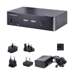 StarTech.com Switch Conmutador KVM USB C Tipo C, KVM de 2 puertos DisplayPort con Vídeo UHD HDR de 4K 60Hz, Audio de 3,5mm, Hub 