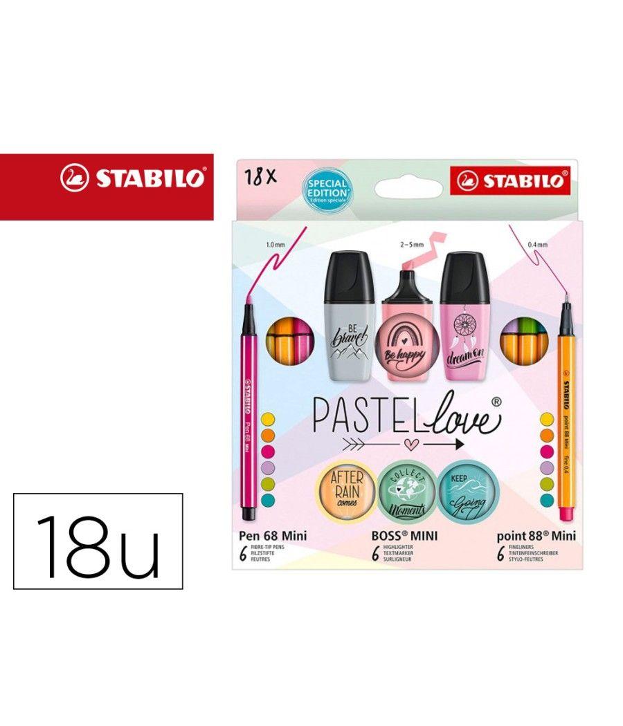 Set stabilo pastel love mini world pen 68 / point 88 / boss 18 unidades surtidas