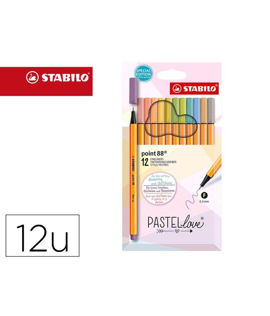 Rotulador stabilo punta de fibra point 88 pastel love estuche de cartón de 12 colores surtidos