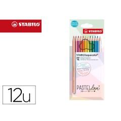 Lápices de colores stabilo aquacolor acuarelables pastel love estuche cartón de 12 colores surtidos