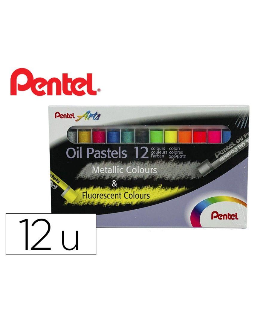 Lápices pentel oil pastel caja de 6 colores metélicos y 6 colores fluorescente