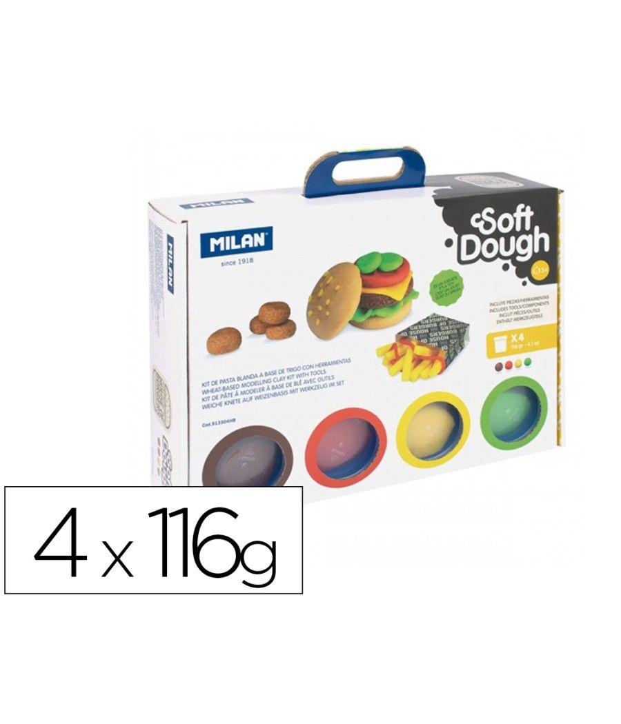 Pasta milan para modelar soft dough casa de las hamburguesas con herramientas maletin con 4 botes colores