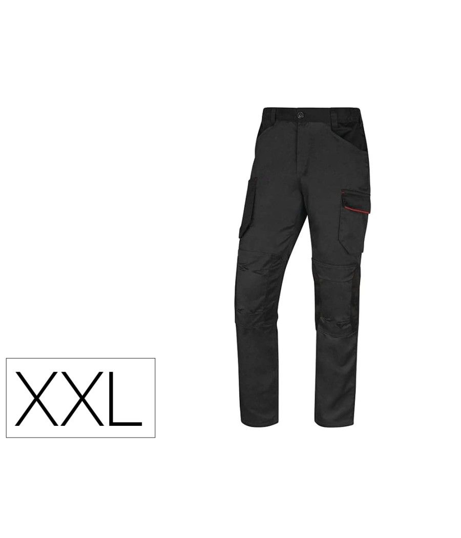 Pantalón de trabajo deltaplus con cintura elástica 7 bolsillos color gris-rojo talla xxl