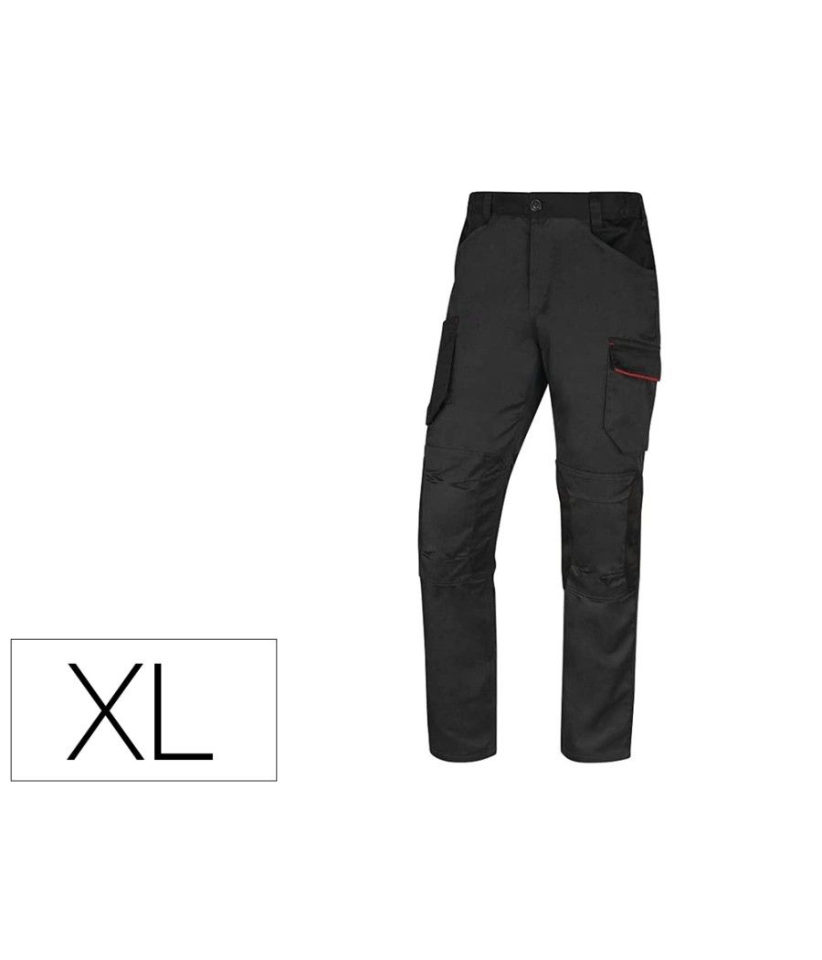 Pantalón de trabajo deltaplus con cintura elástica 7 bolsillos color gris-rojo talla xl