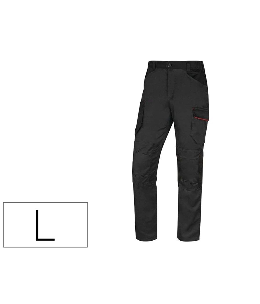 Pantalón de trabajo deltaplus con cintura elástica 7 bolsillos color gris-rojo talla l