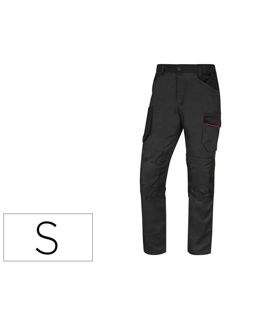 Pantalón de trabajo deltaplus con cintura elástica 7 bolsillos color gris-rojo talla s