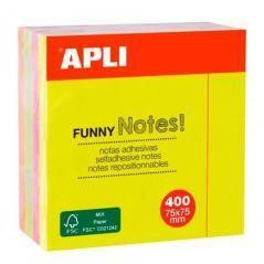 Apli cubo de notas adhesivas funny 75x75mm cubo de 400h colores fluorescentes surtidos