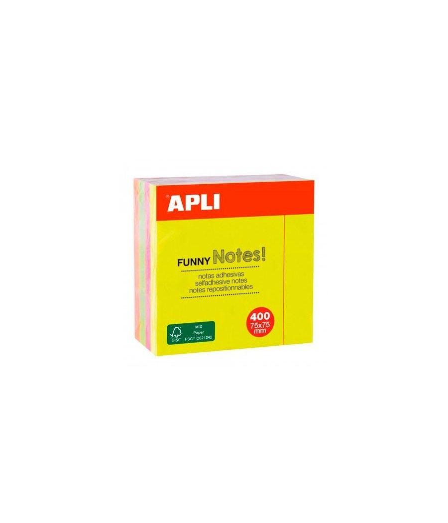 Apli cubo de notas adhesivas funny 75x75mm cubo de 400h colores fluorescentes surtidos