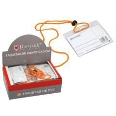 Bismark tarjetas de identificación pvc horizontal 10,9x9 cm cordón naranja -25u-