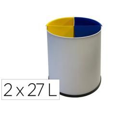Papelera metálica sie para reciclaje con 2 departamento extraible 2x27 litros 300x295 mm