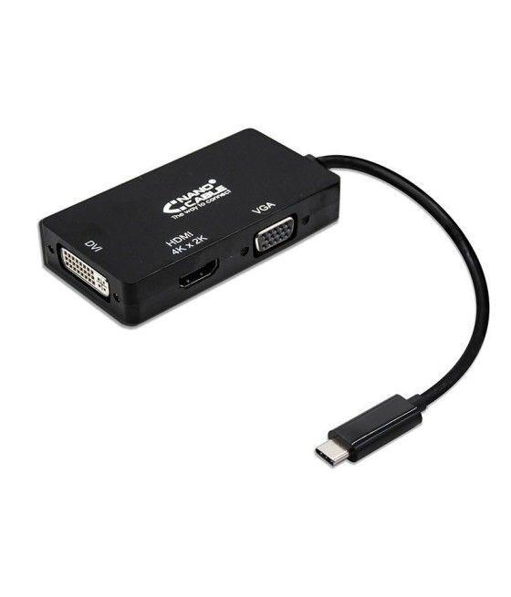 Adaptador Nanocable 10.16.4301-BK/ USB Tipo-C Macho - VGA Hembra/ DVI Hembra/ HDMI Hembra - Imagen 1