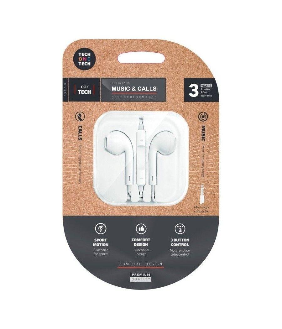 Auriculares tech one tech eartech tec1001/ con micrófono/ jack 3.5/ blancos