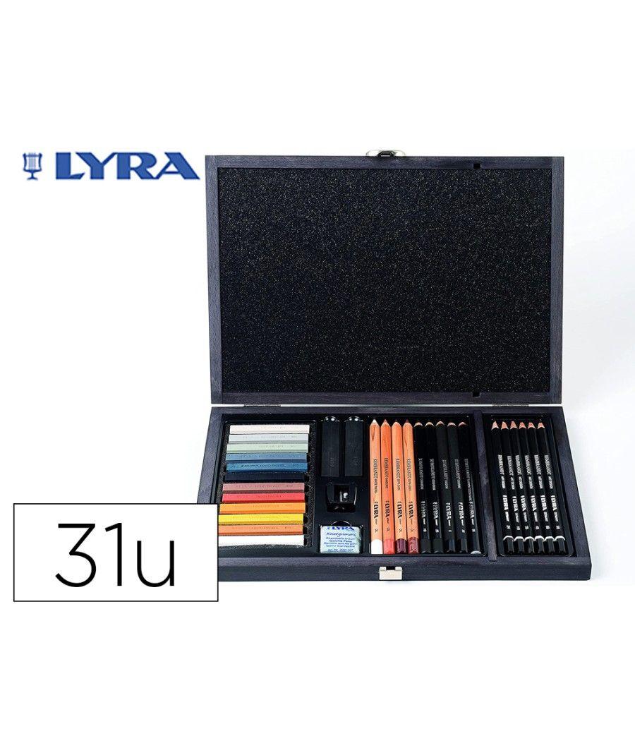 Set dibujo lyra estuche de madera con 31 piezas surtidas