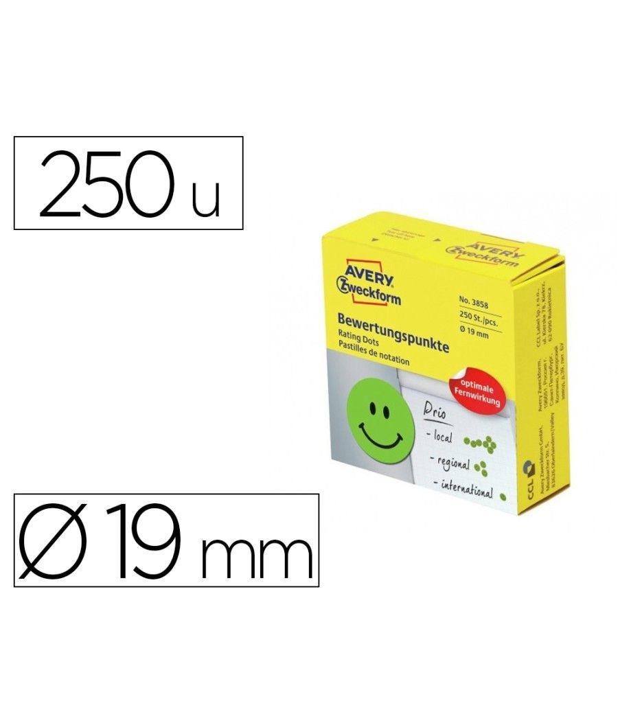 Etiqueta adhesiva avery smile verde sonriente 19 mm rollo de 250 unidades