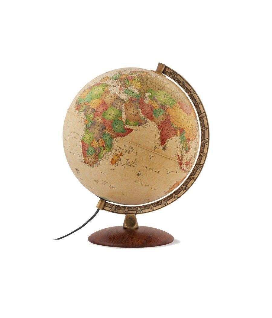 Globo terraqueo nova rico con luz antiqus base de madera y meridiano metélico 30 cm de diametro