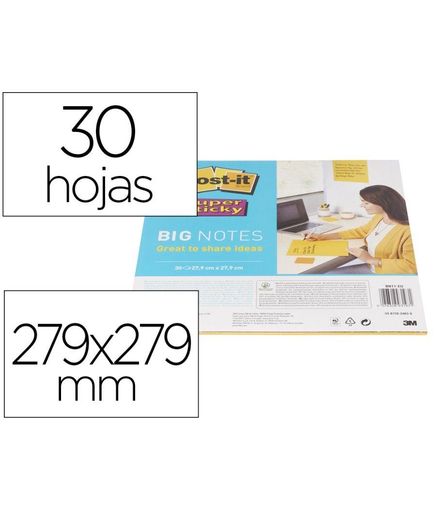 Bloc de notas adhesivas quita y pon post-it super sticky amarillo 30 hojas 279x279 mm