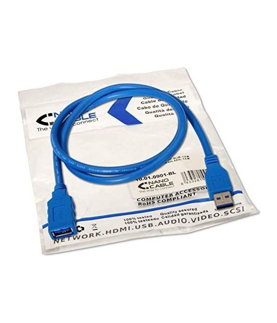 Cable Alargador USB 3.0 Nanocable 10.01.0901/ USB Macho - USB Hembra/ 1m/ Azul - Imagen 5