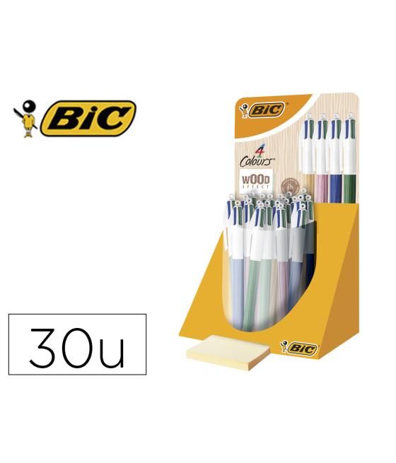 Bolígrafo bic cuatro colores wood expositor de 30 unidades colores surtidos