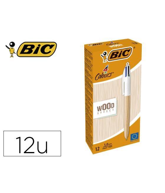 Bolígrafo bic cuatro colores wood caja de 12 unidades colores surtidos