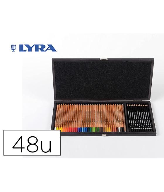 Lápices de colores lyra rembrandt polycolor 36 olores surtidos + 12 lápices de grafito en maletin de madera
