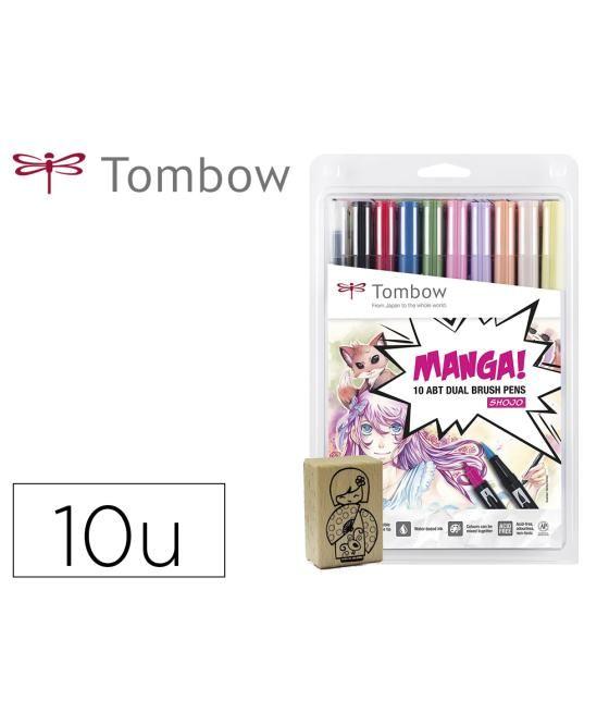 Rotulador tombow dual brush doble punta pincel manga shojo estuche de 10 unidades colores surtidos