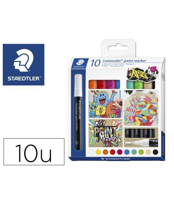 Rotulador staedtler tinta acrílica punta redonda 2,4 mm estuche de 10 unidades colores surtidos