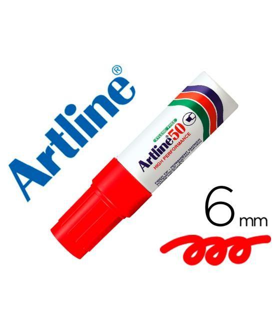 Rotulador artline marcador permanente ek-50 rojo -punta biselada 6 mm -papel metal y cristal pack 12 unidades