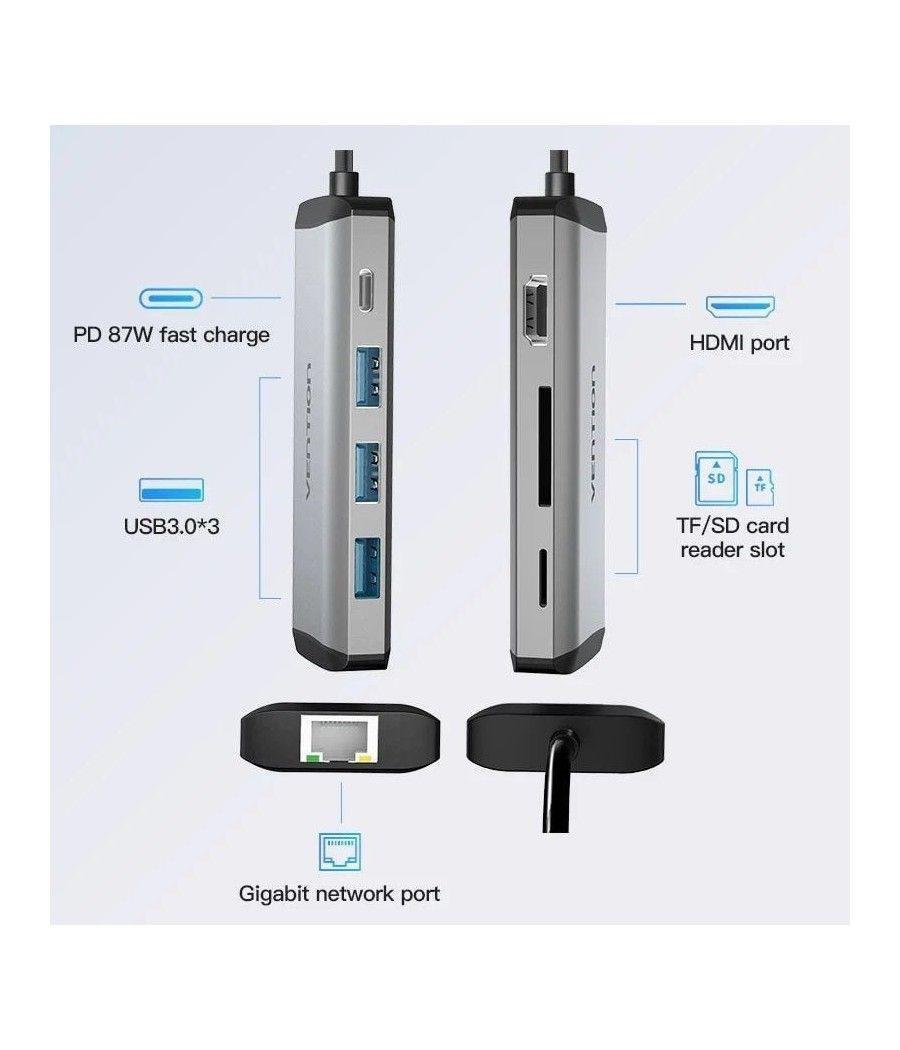 Docking usb tipo-c vention cndhb/ 1xhdmi/ 3xusb/ 1xusb tipo-c/ 1xrj45/ 1xlector tarjetas/ gris