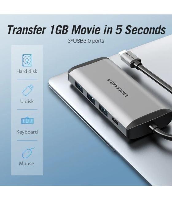 Docking usb tipo-c vention cndhb/ 1xhdmi/ 3xusb/ 1xusb tipo-c/ 1xrj45/ 1xlector tarjetas/ gris