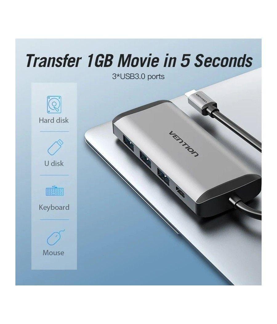 Docking usb tipo-c vention cndhb/ 1xhdmi/ 3xusb/ 1xusb tipo-c/ 1xrj45/ 1xlector tarjetas/ gris