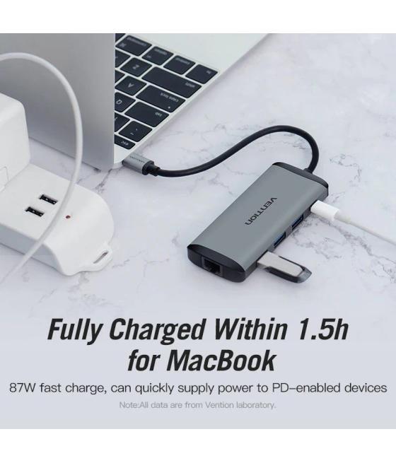 Docking usb tipo-c vention cndhb/ 1xhdmi/ 3xusb/ 1xusb tipo-c/ 1xrj45/ 1xlector tarjetas/ gris