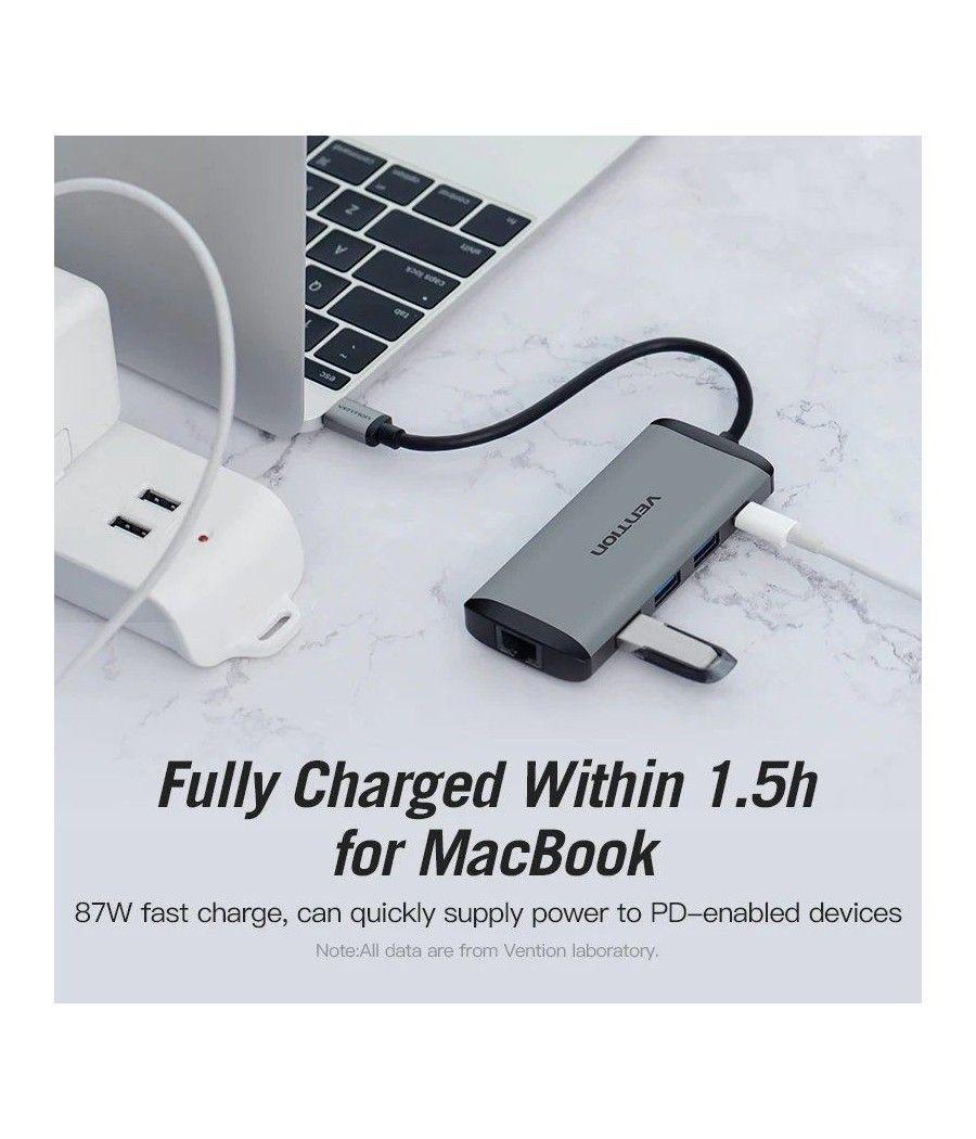 Docking usb tipo-c vention cndhb/ 1xhdmi/ 3xusb/ 1xusb tipo-c/ 1xrj45/ 1xlector tarjetas/ gris