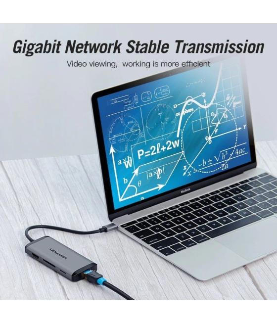 Docking usb tipo-c vention cndhb/ 1xhdmi/ 3xusb/ 1xusb tipo-c/ 1xrj45/ 1xlector tarjetas/ gris