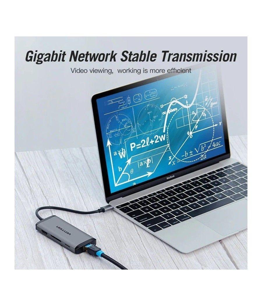 Docking usb tipo-c vention cndhb/ 1xhdmi/ 3xusb/ 1xusb tipo-c/ 1xrj45/ 1xlector tarjetas/ gris