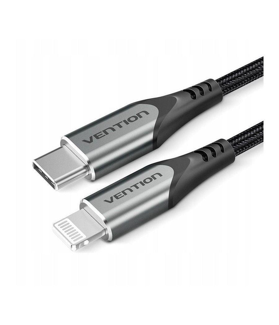 Cable usb 2.0 tipo-c lightning vention tachf/ usb tipo-c macho - lightning macho/ 1m/ gris