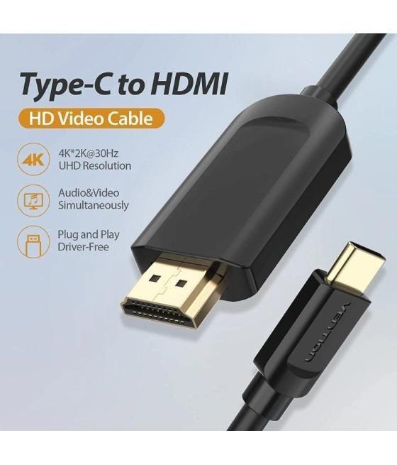 Cable conversor hdmi 1.4 4k vention cgubg/ usb tipo-c macho - hdmi macho/ 1.5m/ negro