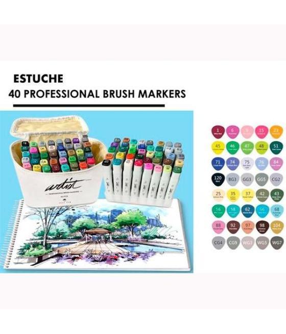 Alex bog rotuladores canvas luxe professional brush market doble punta biselada/pincel c/surtidos estuche 40 ud