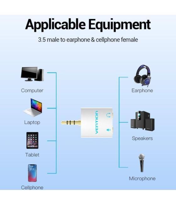 Adaptador audio vention bdbw0/ jack 3.5 macho - 2x jack 3.5 hembra/ blanco