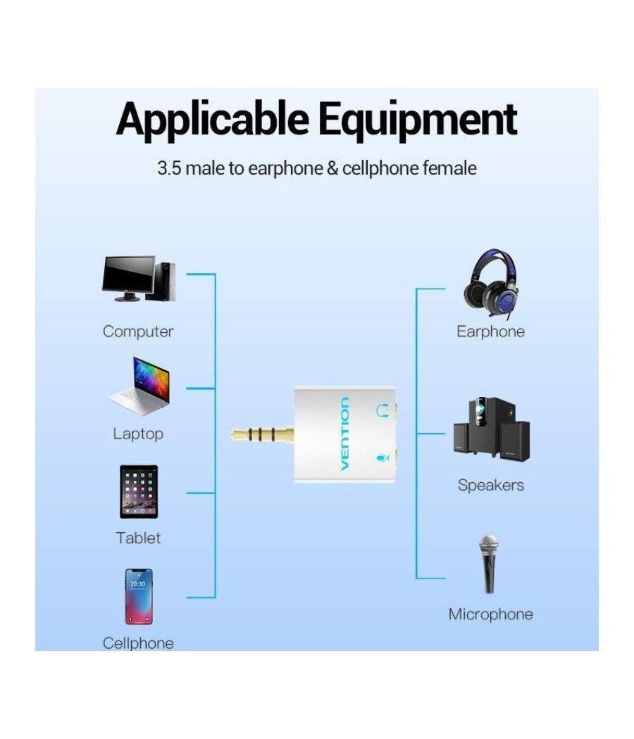 Adaptador audio vention bdbw0/ jack 3.5 macho - 2x jack 3.5 hembra/ blanco