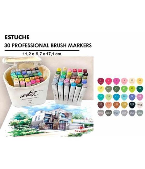 Alex bog rotuladores canvas luxe professional brush marker doble punta biselada/pincel c/surtidos estuche 30 ud