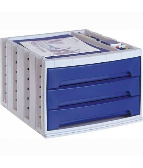Archivo 2000 módulo sostenible archivotec 3 cajones válido para formato din a4, fólio y documentos 270x325 mm gris y azul