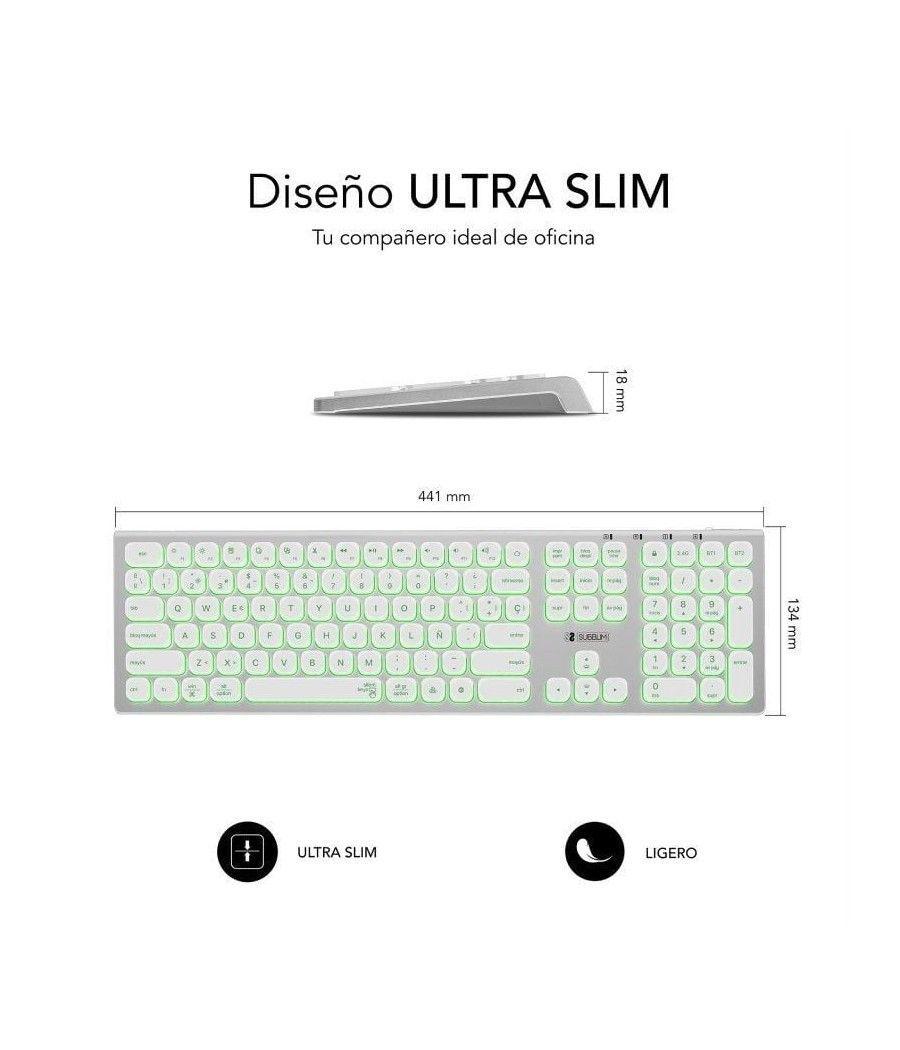 Teclado inalámbrico subblim master/ plata y blanco