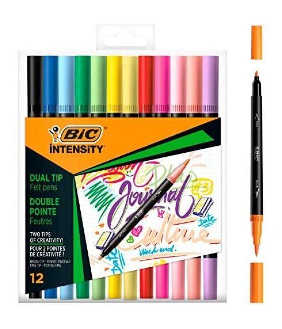 Bic rotulador intensity tip felt pens punta fina/pincel c/surtidos mixtos blíster 12 ud