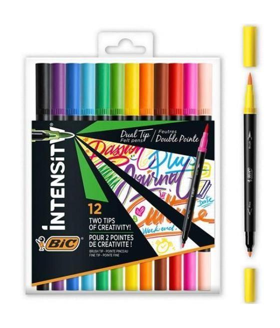 Bic rotulador intensity tip felt pens punta fina/pincel blíster de 12 c/surtidos vivos