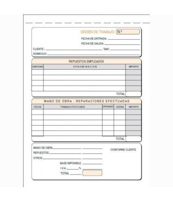 Talonario informe de trabajo cuarto natural duplicado autocopia