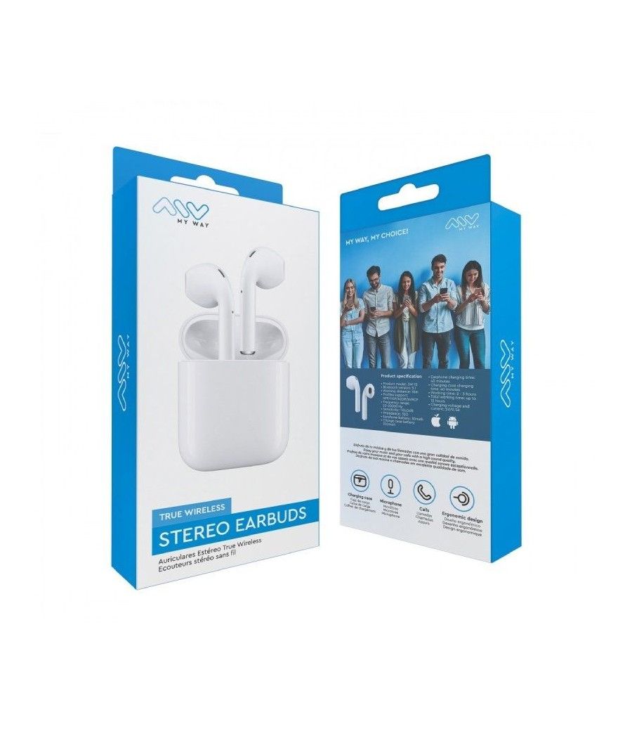 Auriculares Bluetooth Myway Wireless Touch MWHPH0030 con estuche de carga/ Autonomía 3h/ Blancos - Imagen 4