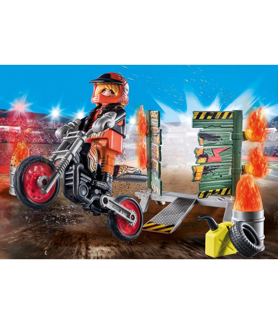 Playmobil starter pack stuntshow moto con pared de fuego