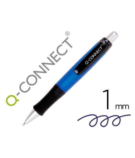 Bolígrafo q-connect premium retráctil con sujecion de caucho color azul punta 1 mm pack 10 unidades