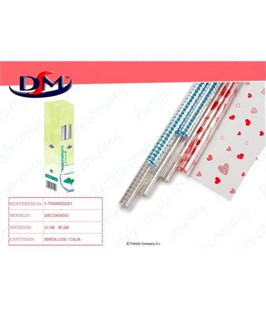 Dm papel regalo rollo 1x2m transparente decorado pack 50 unidades