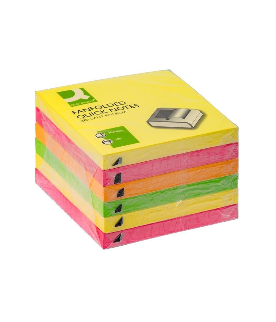 Bloc de notas adhesivas quita y pon q-connect 76x76 mm colores neon surtidos zig-zag pack 6 unidades